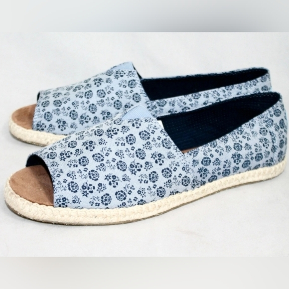 Toms Blue Floral Espadrilles Peep Toe NEW WITHOUT TAG OR BOX SZ 9.5 - Picture 1 of 9